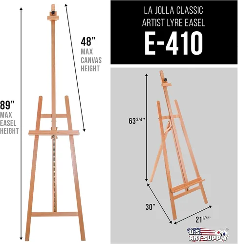 Vista 2 de U.S. Art Supply Caballete de madera clásico La Jolla de 64 a 89 pulgadas con marco en A, caballete de estudio estilo lira – Soporte de piso