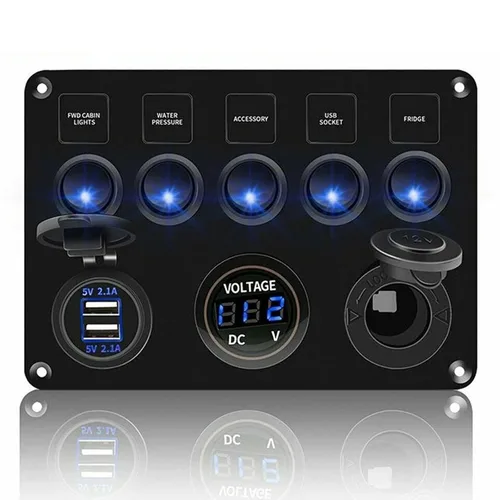 Vista 6 de KAOLALI Panel de interruptores de palanca de 5 bandas, panel de interruptores marinos automotrices, panel de interruptores impermeable de 12 V