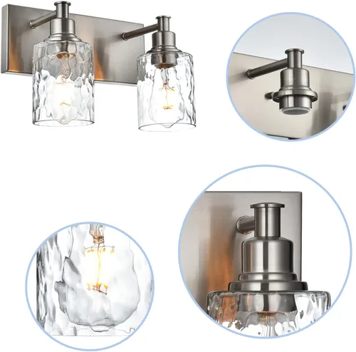 Vista 6 de BONLICHT Lámparas de baño modernas con acabado de níquel cepillado, 2 luces, aplique de pared industrial para interiores, iluminación de tocador