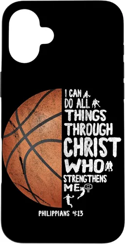 Vista 23 de Funda de baloncesto para iPhone 17 con texto en inglés "I can do All Things Through Christ Philippians