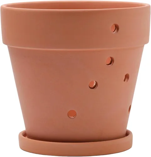 Macetas de orquídeas con agujeros, macetas de terracota saludable con platillo, maceta de orquídeas para uso en interiores y exteriores (rojo y