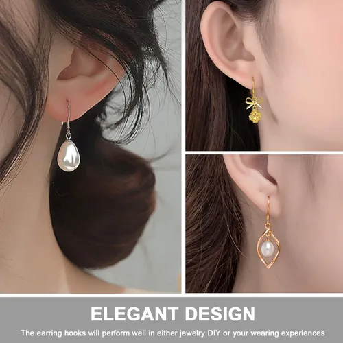 Vista 6 de MENKEY - Ganchos para aretes de oro de ley 925, 120 unidades/60 pares, cables de gancho de pez hipoalergénicos para hacer joyas, piezas