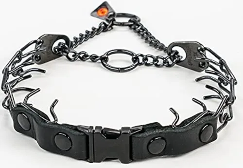 Herm Sprenger Collar de entrenamiento para perros con liberación rápida en negro, acero inoxidable, sin tirón, collar fácil de cuero con hebilla de