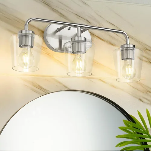 Vista 22 de AD-22004-2W-SN - Lámparas de baño sobre espejo, 2 luces de níquel cepillado con vidrio blanco leche, apliques de pared vintage de granja