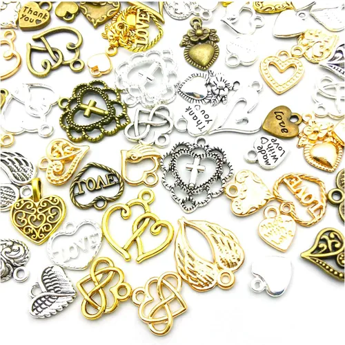 Vista 12 de WOCRAFT 24 dijes de pulsera de corazón de amor para hacer joyas, San Valentín, boda, rosa, flor, para bricolaje, collares, llaveros y suministros