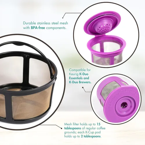 Vista 9 de PureHQ - Jarra de filtro de café molido de malla reutilizable para cafeteras Keurig K-Duo Essentials y K Duo, con 2 cápsulas K recargables por