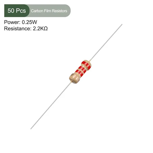 Vista 2 de YOKIVE 50 resistencias de película de carbono, 1/4 W 2.2 K ohmios, 5 % de tolerancias, buenas para proyectos electrónicos de bricolaje