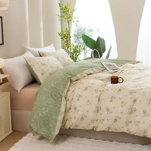 Vista 6 de ECOCOTT Funda de edredón tamaño Queen - Juego de funda de edredón floral verde reversible, ultra suave y transpirable, con cierre de cremallera, 4