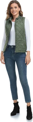 Vista 7 de LONGKING Chaleco para mujer con un bolsillo interior, cuello alto, ligero, acolchado, con cremallera, para mujer