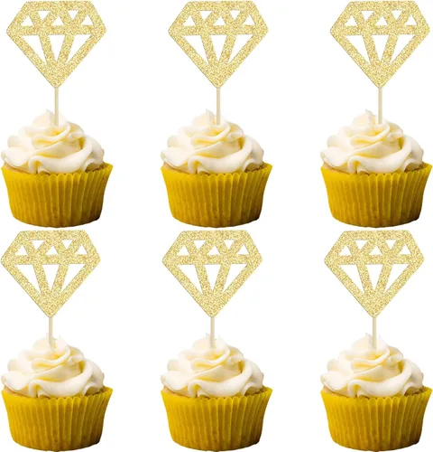24 piezas de anillos de diamantes para cupcakes, anillos de boda con purpurina dorada para boda, compromiso, aniversario, fiesta de San Valentín,