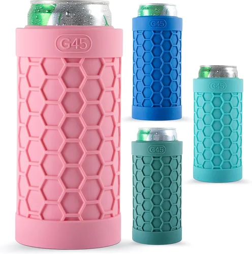 Vista 10 de G45 Enfriador de latas delgado, goma de silicona, aislado para latas delgadas de 12 onzas (verde)