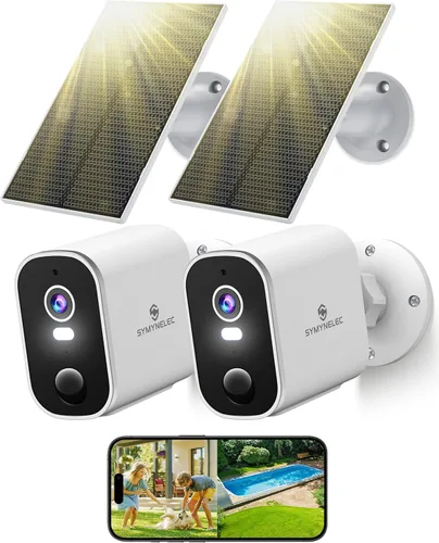Vista 9 de SYMYNELEC Solar Security Cameras Wireless Outdoor, 2K Battery Powered WiFi Camera with Motion Detection for Home - Color Night Vision Spotlight