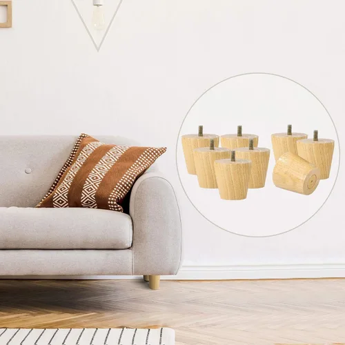Vista 6 de uxcell Patas de madera para muebles, patas de sofá de 2 pulgadas, patas redondas de madera maciza, patas de sofá de color madera, patas de repuesto