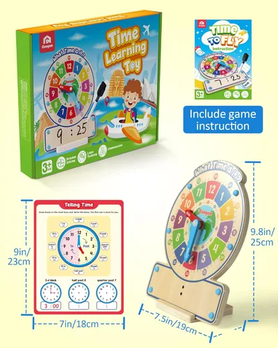 Vista 7 de Reloj de madera Coogam para enseñar el tiempo, juguete de reloj analógico digital con tablero de contar el tiempo, juego de mesa, juguete educativo