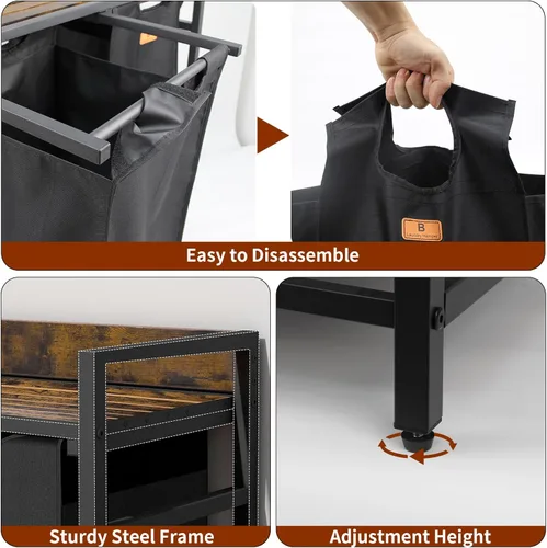 Vista 6 de SZHLUX Cesta de lavandería con etiquetas de clasificación y 2 bolsas extraíbles – 2 x 12.1 galones (46L), marrón rústico y negro