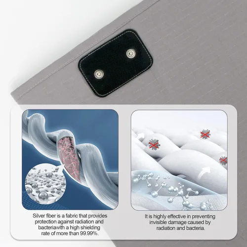 Vista 6 de Juego de sábanas encimeras para poner a tierra tamaño King en hilo plateado y algodón orgánico con cable de conexión a tierra de 16.4 pies para un