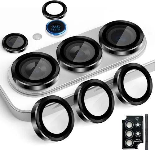 Vista 16 de Protector de lente de cámara para Galaxy S26, cubierta individual de lente de anillo de aleación de aluminio de vidrio templado con bandeja de Negro