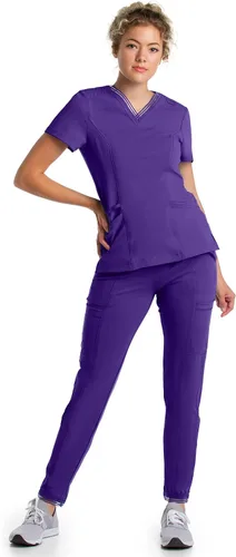 Vista 4 de Urbane Impulse - Camiseta quirúrgica elástica extrema de 2 bolsillos con cuello en V para mujer 9105 Uva SML Uva S