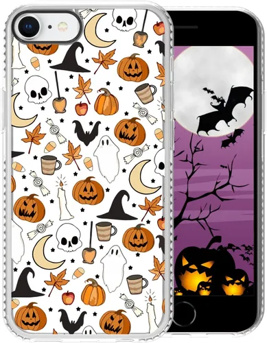 Funda de teléfono de Halloween compatible con iPhone SE (2ª 3ª generación) 7 8 con diseño de calavera y murciélago y calabaza, diseño de TPU suave