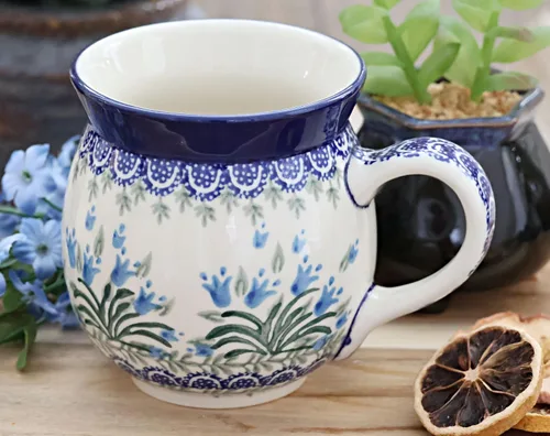 Vista 4 de Blue Rose Polish Pottery - Blue Alyce Bubble Mug - 16 oz - Unique Shape Mug for Coffee & Tea