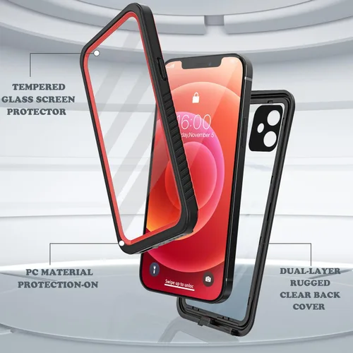 Vista 9 de Diverbox - Funda impermeable para iPhone 12, resistente al agua, a prueba de golpes, a prueba de polvo, IP68 de cuerpo entero, protector de pantalla