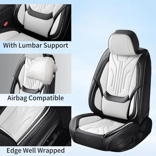 Vista 2 de Juego completo de fundas de asiento de automóvil para la mayoría de los automóviles, funda de asiento de automóvil de cuero Nappa, protector