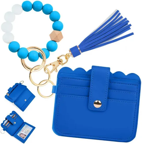 Vista 12 de Cartera de pulsera para mujer con llavero – Tarjetero RFID pequeña cartera con llavero Beige