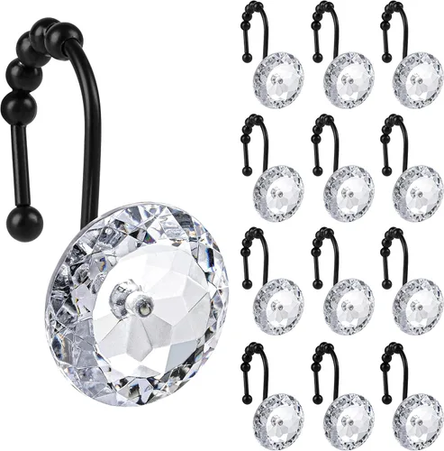 Vista 7 de Sunlit Diseño de Lujo Redondo Aqua Azul Diamante Cristal Gema Bling con Bolas Deslizantes Ganchos para Cortina de Ducha, Anillos para Cortina