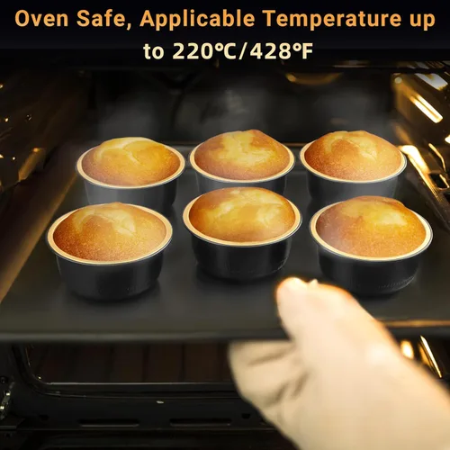 Vista 3 de Beasea Tazas de Ramekin de Aluminio con Tapa, 50 Unidades 6.1oz 180ml Mini Ramekins Desechables de Aluminio para Horno, Tazas Redondas para Cupcakes