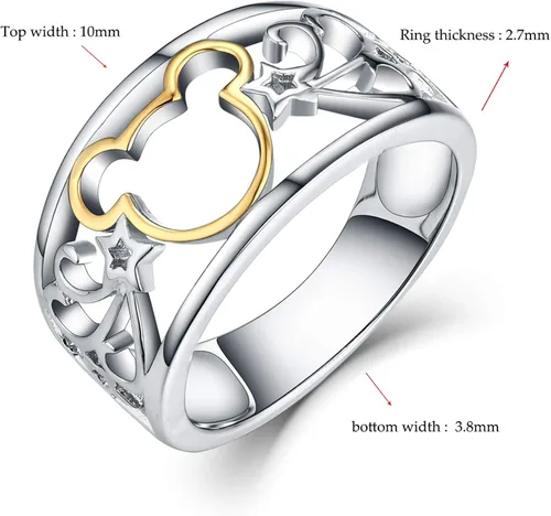 Vista 5 de JO WISDOM Anillo de Mickey Mouse chapado en plata de ley 925 y oro amarillo, Oro blanco, oro amarillo, metal