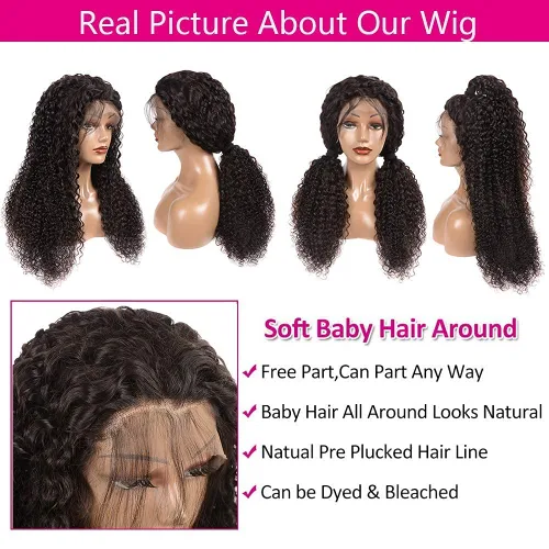 Vista 6 de Pelucas de cabello humano brasileño virgen y rizado con encaje frontal transparente HD de 13 x 4, 180 % de densidad, 10A, previamente despuntadas