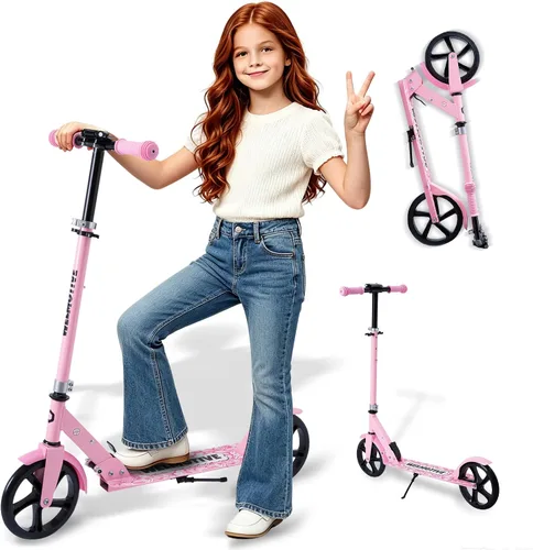 Vista 10 de Patinete para niños a partir de 6 años, adolescentes y adultos, manubrio ajustable, freno trasero, rueda grande plegable para interiores
