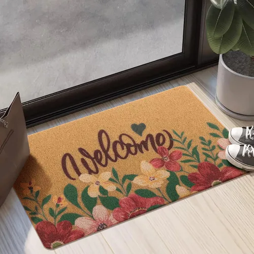 Carvapet - Felpudo floral de 17 x 30 pulgadas, tapete de bienvenida de Flores de bienvenida
