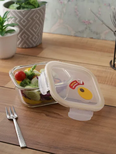 Vista 5 de LOCK & LOCK Purely Better - Recipiente de almacenamiento de alimentos de vidrio con tapa de ventilación de vapor, cuadrado de 17 onzas