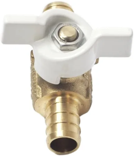 Vista 7 de Válvula de púas Pex de latón de 1/2 pulgada con mango en T blanco, válvula de cierre de 1/4 de giro para tubos Pex, agua caliente o fría
