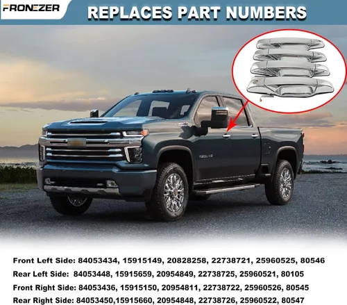 Vista 3 de Manija de puerta exterior, 4 piezas cromadas delanteras traseras del conductor y del pasajero compatibles con Chevy Silverado Suburban Avalanche