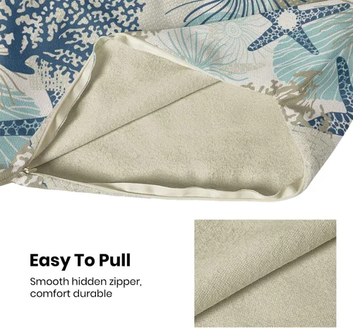 Vista 6 de Juego de 2 fundas de almohada de verano de 16 x 16 pulgadas, diseño de estrella de mar, coral y conchas marinas, fundas decorativas de lino