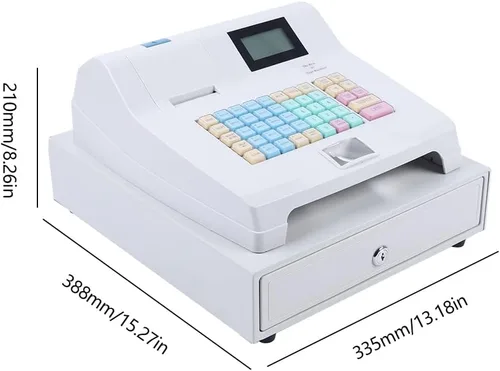Vista 2 de Caja registradora electrónica de 110 V con cajón 48 llaves al por menor POS Casher Digital 8 pantalla LED blanco
