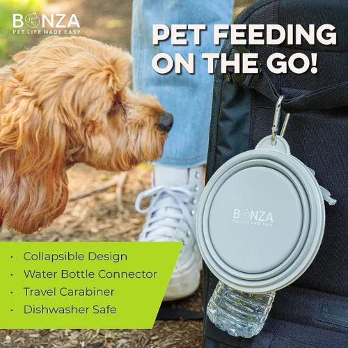 Vista 2 de Bonza Cuencos plegables para perros, paquete de 2, pequeños de 12 onzas, accesorios de viaje para perros, cuenco portátil de silicona para perros