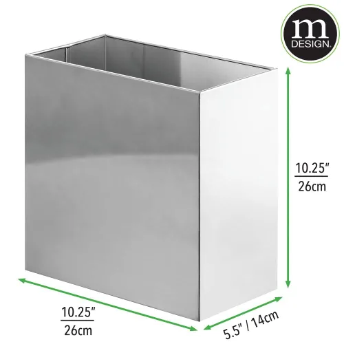 Vista 3 de mDesign Bote de basura rectangular de acero pequeño de 2.4 galones (9.1 litros), cesta de basura para baño, dormitorio, oficina en casa, capacidad
