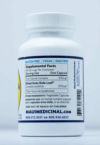 Vista 2 de GOTU KOLA 90 cápsulas vegetales - 375mg por cápsula "Brahmi Centella asiática orgánica
