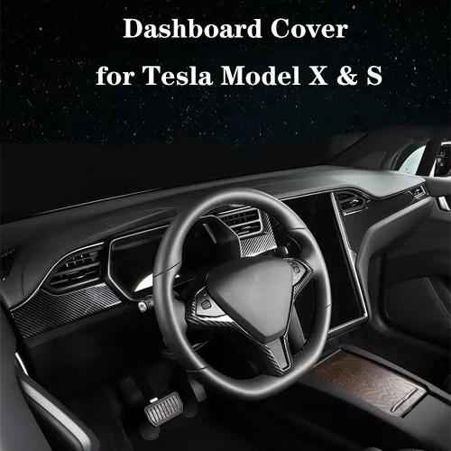 Vista 3 de OBL Funda para Consola Central y Salpicadero para Tesla Model X Model S 2014-2020, Accesorios para Interior de Coche ABS, Imitación de Fibra