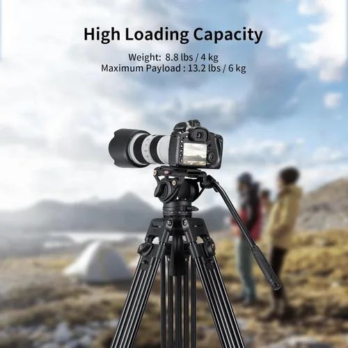 Vista 5 de Cayer BV30L Video Tripod System, 72" Heavy Duty Aluminum Twin Tube Tripod with K3 Fluid Head, 75mm Flat Base, Max Load 13.2lbs, for DSLR Cameras