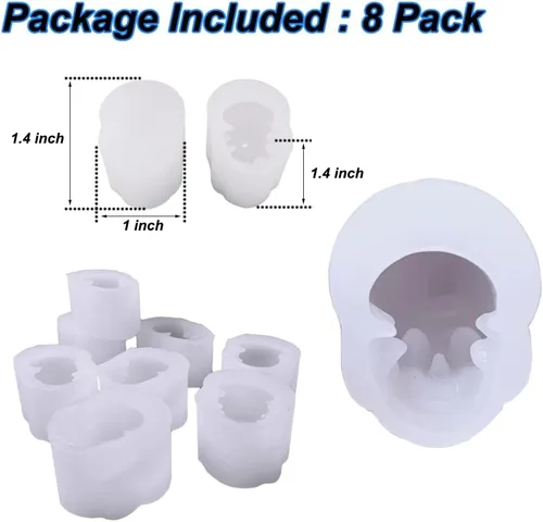 Vista 2 de Paquete de 8 moldes de silicona de resina de calavera, kit de moldes de vela con cabeza de calavera 3D para pulseras de resina, arcilla, fundición