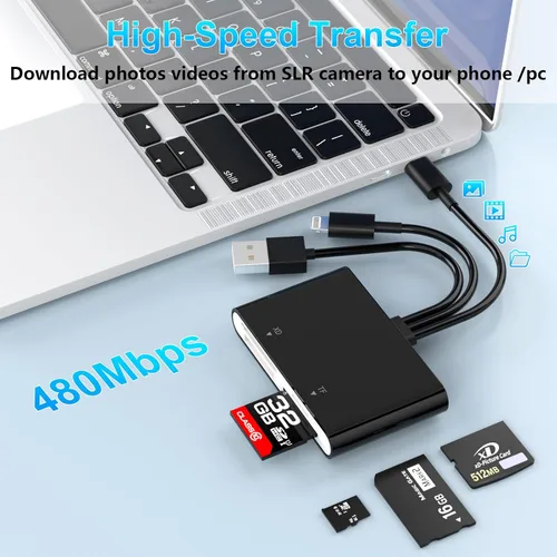 Vista 4 de Memory Stick Pro Duo Adapter, 4 in 1 SD/TF/MS/XD Card Reader, XD Picture Card Reader for USB C/Lightning/USB A, Multi-SD Card Reader for iPhone