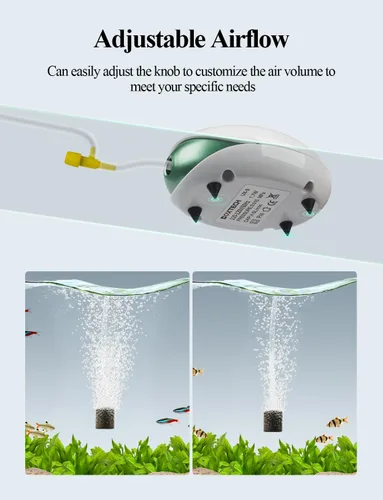 Vista 3 de boxtech Bomba de aire para acuario, bomba de aire de oxígeno para peces con válvula de aire ajustable, bomba de aire para tanque de peces con tubo
