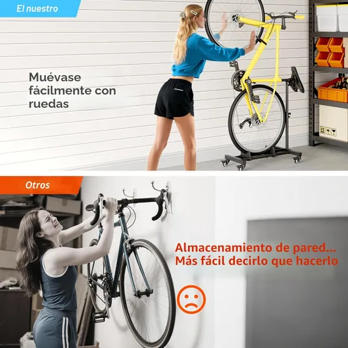 Vista 5 de Sttoraboks Soporte vertical para bicicleta, soporte de bicicleta independiente para garaje, soporte vertical para bicicleta, soporte para bicicleta