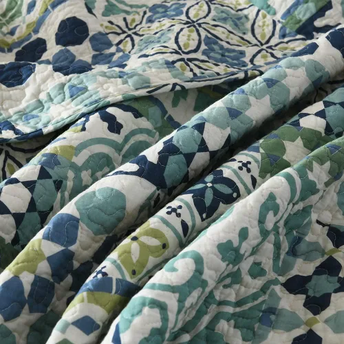 Vista 9 de VISIMISI - Juego de colchas de algodón, juego de cubrecama reversible con 3 piezas, edredón de mosaico bohemio azul, colcha con patrón de paisley