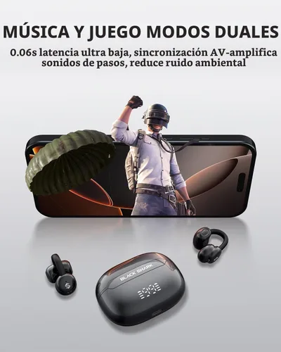 Vista 5 de Black Shark Auriculares con clip, auriculares abiertos, modos duales de música y juego, 5g ligeros y diseño de pantalla digital, llamadas DNN