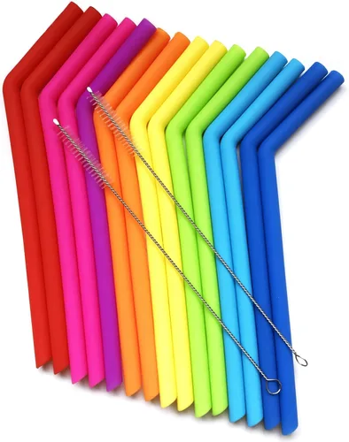 15 FITS ALL TUMBLERS STRAWS - Reusable Silicone Straws for 30 and 20 oz Yeti - Flexible Easy to Clean + 2 Cleaning Brushes - BPA Free, No Rubber